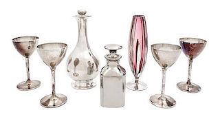 * A Group of Seven Silver Overlay Cocktail Articles Height of tallest 8 1/2 inches.