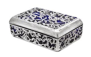 * A Silver Overlay Glass Covered Box Width 6 1/4 inches.