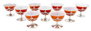 * A Collection of Nine Silver Overlay Glass Coupes Height 3 inches.