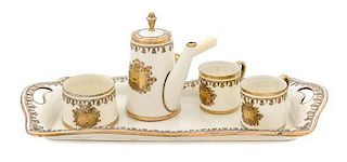 * A Group of Diminutive Silver Overlay Porcelain Tea Articles Length of tray 13 inches.