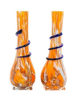 * A Pair of Czechoslovakian Applied Glass vases Height 10 inches.