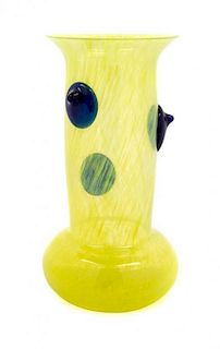 * A Czechslovakian Applied Glass Vase Height 8 3/4 inches.