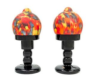 * A Pair of Czechoslovakian Glass Mushroom Lamps Height 8 3/4 inches.