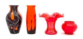 * Four Czechoslovakian Glass Vases Height of tallest 8 inches.