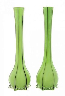 * A Pair of Czechoslovakian Glass Vases Height 11 7/8 inches.
