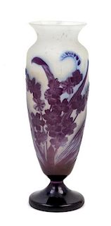 A Galle Glass Cameo Vase Height 8 1/4 inches.