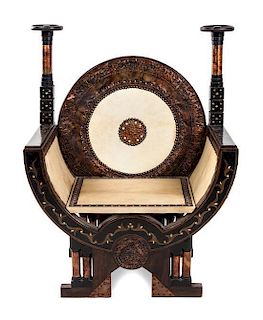 An Italian Carved and Inlaid Throne Chair Height 43 inches.