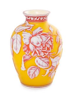 * An English Cameo Glass Vase, attributed to Webb Height 7 1/2 inches.