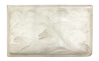 A Lalique Molded and Frosted Glass Plaque Height 7 5/8 x width 12 7/8 inches.
