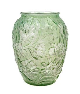 A Frosted Glass Jardiniere Height 10 1/2 inches,