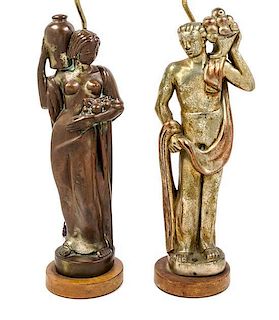 A Pair of Kupur Art Deco Figures Height of taller 20 1/4 inches.