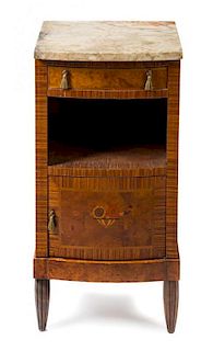 An Art Deco Marquetry Decorated Side Table Height 33 1/2 x width 16 3/4 x depth 15 inches.