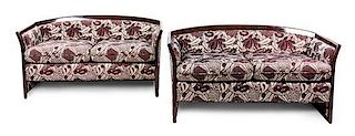 A Pair of French Art Deco Settees Height 28 1/2 x width 54 1/2 x depth 30 inches.