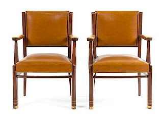 A Pair of French Art Deco Armchairs Height 34 1/2 x width 24 1/2 x depth 18 inches.