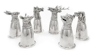A Set of Six Italian Silver-Plate Stirrup Cups Height of tallest 6 1/4 inches.