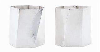 * A Pair of Danish Modernist Silver Cups, Rey Urban for Age Fausing, Copenhagen, each of heptagonal form with irregular paneled