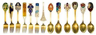 * A Collection of Danish Enameled Silver Commemorative Christmas Spoons and Forks, A. Michelsen, Copenhagen, 20th Century, compr