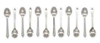 * A Set of Twelve Danish Silver Demitasse Spoons, Georg Jensen Silversmithy, Copenhagen, Second Half 20th Century, Pyramid patte