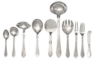 A Danish Flatware Service, Georg Jensen Silversmithy, Copenhagen, Continental pattern, comprising: 12 dinner forks 12 salad fork
