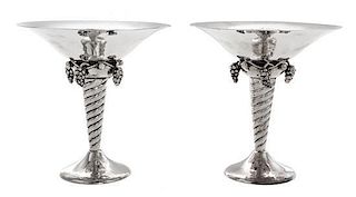 * A Danish Silver Bowl, Georg Jensen Silversmithy, Copenhagen, 1933-1944, having a spot hammered finish and raised on a stepped