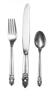 * An American Silver Flatware Service, International Silver Co., Meriden, CT, Royal Danish pattern, comprising: 5 knives 9 forks