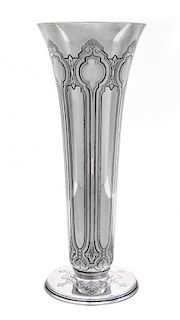An American Silver Vase, Tiffany & Co., New York, NY, of trumpet form, the body and base worked with foliate, bell flower and ge