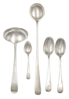 * Five American Silver Spoons, Erickson Silver Shop, Gardner, MA, comprising a demitasse spoon, two teaspoons, a ladle and a ser