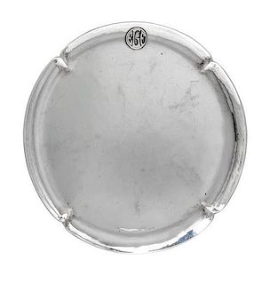 An American Arts and Crafts Silver Tray, The Art Silver Shop, Chicago, IL, of circular form with a notched rim having an applied