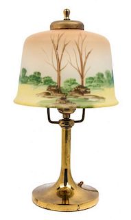 * An American Reverse Painted Boudoir Lamp Diameter of shade 7 1/4 inches.
