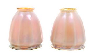 * A Pair of Quezal Glass Shades Height 4 3/4 inches.