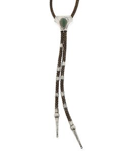 A Salvador Teran-style silver and stone set bolo tie