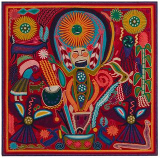 A Huichol yarn painting