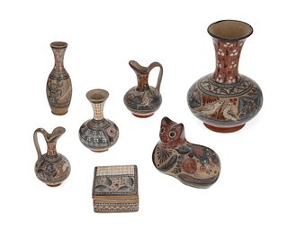 A group of Tonala brunido pottery items
