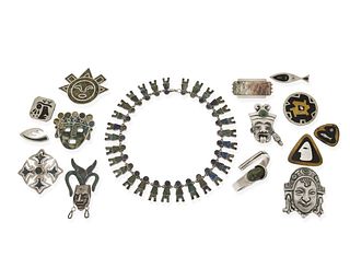 A large group of silver and inlay jewelry