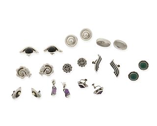 A mixed group of Mexican silver earrings