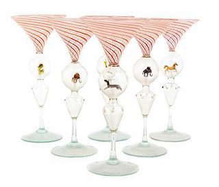 * A Set of Twelve Italian Glass Stems Height 7 3/8 inches.