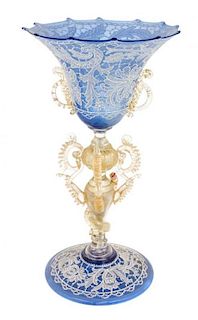 * An Italian Enameled Glass Compote Height 11 inches.