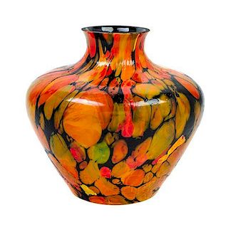 A Molded Patchwork Glass Vase, possibly Czechoslovakian Height 7 3/4 inches.