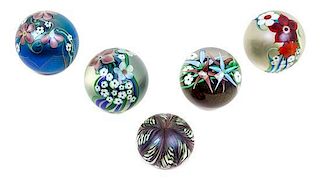 * A Collection of American Studio Glass Paperweights, Orient & Flume Diameter of largest 3 inches.
