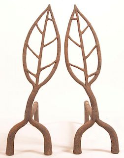 Pair of Iron Leaf Form Andirons.