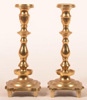 Pair of Queen Anne Style Brass Candlesticks.