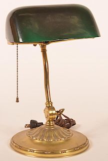 Brass Desk Lamp with Green Overlay Shade.