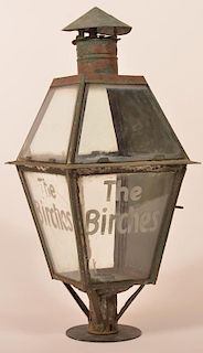 Antique Tin Post Lantern marked "The  Birches"