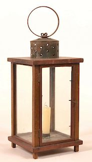 19th Century Wood Frame Candle Lantern.