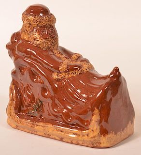 Foltz Redware Pottery Molded Santa in Sleigh.