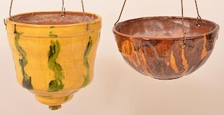 2Breininger Pottery Redware Hanging Planters.