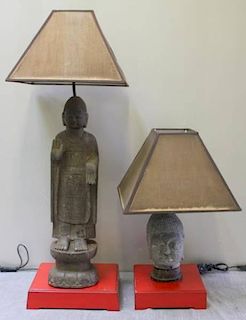 Two Chinese Stone Buddha as Lamps.