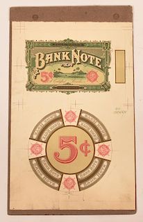 Rare complete set of original paper color proofs for "Bank note 5? Cigars"