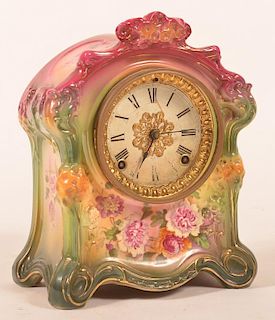 Royal Bonn, Germany floral painted porcelain mantle clock with 8-day movement.