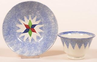 Blue Spatter Six Pointed Star Cup and Saucer.